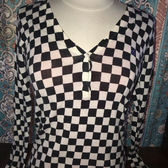 VOLCOM black and white check size small ladies knit top MOD - Picture 5 of 17